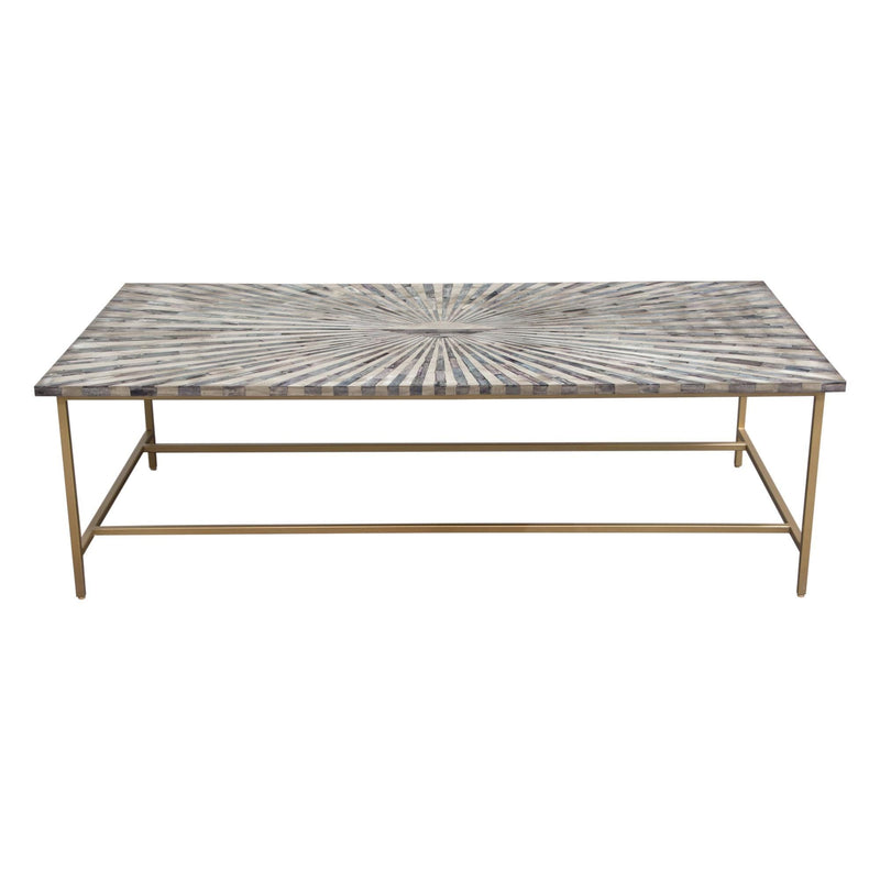 Prisma Cocktail Table w/ Dyed Bone Inlay Sunburst Top & Brass Legs by Diamond Sofa