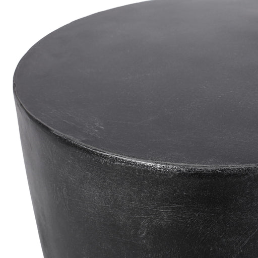Noble House outdoor concrete end table with natural texture and matte black finish, lightweight and suitable for outdoor use.