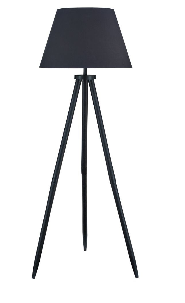 Black wood floor lamp from Signature Design by Ashley Orhan collection, featuring a tall, sleek design with a modern aesthetic.