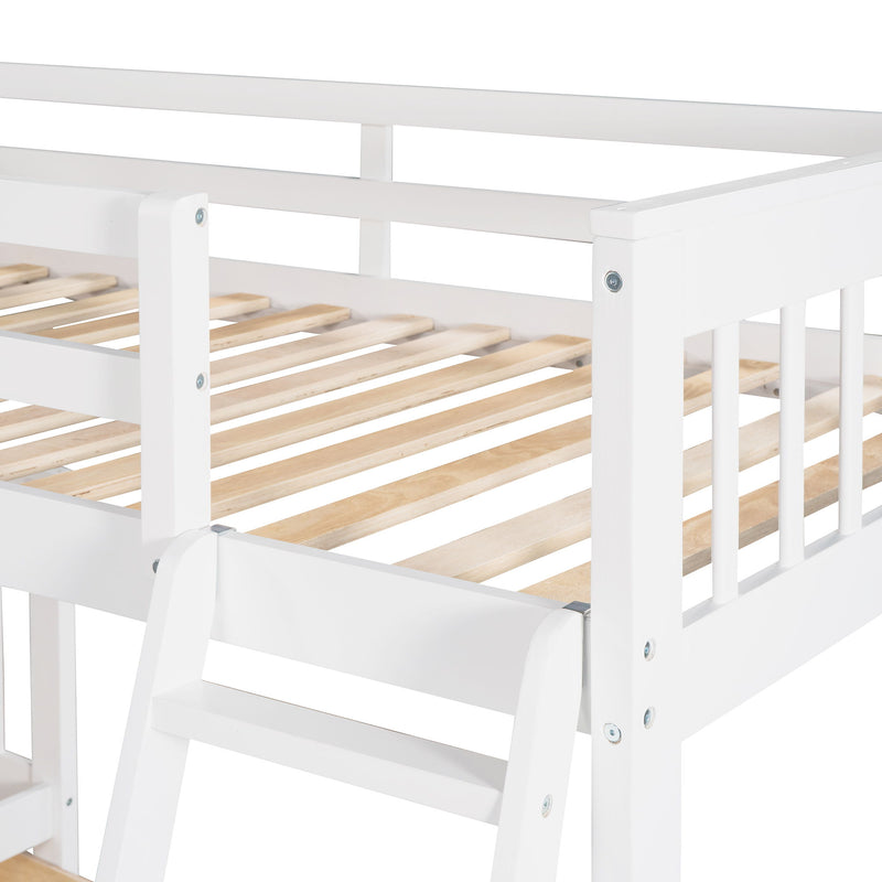 Solid L Shaped Bunk Bed With 3 Drawers, Ladder And Staircase - R&R Furniture Gallery (Fountain Valley, CA)