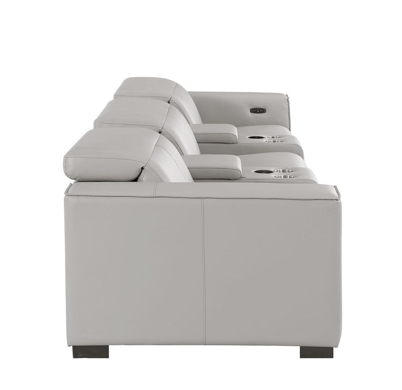1208 - Leather Sofa With 3 Power Recliners And Two Storage Consoles