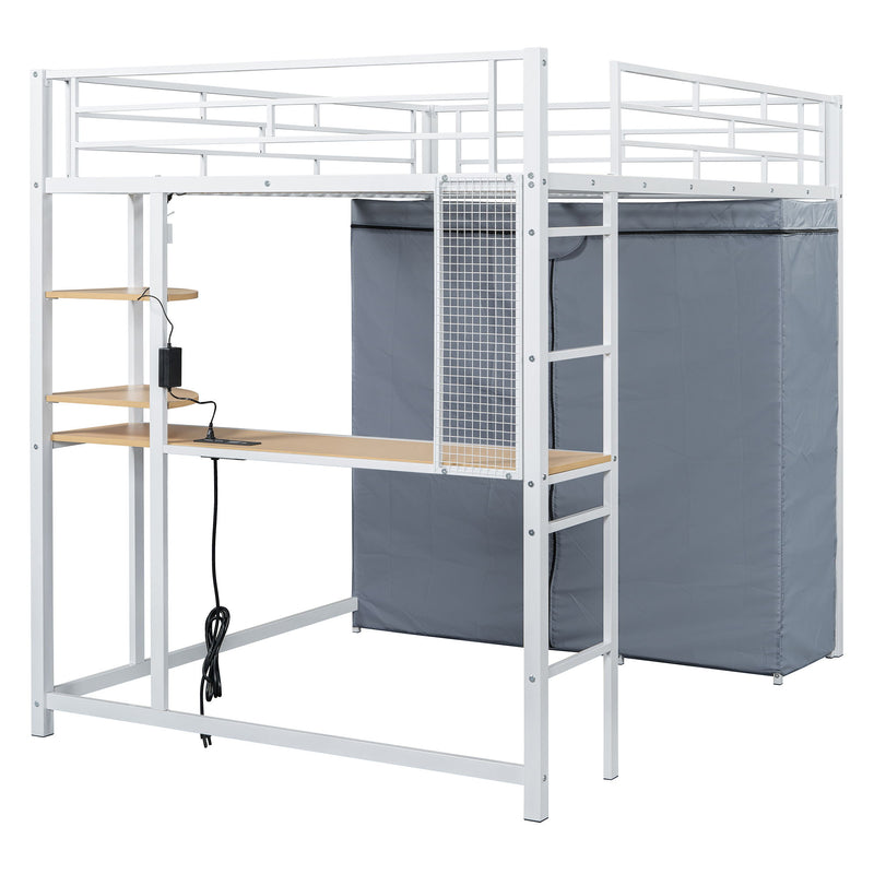 Loft Bed With Desk, Shelves, Power Outlet, LED Light And Wardrobe - R&R Furniture Gallery (Fountain Valley, CA)