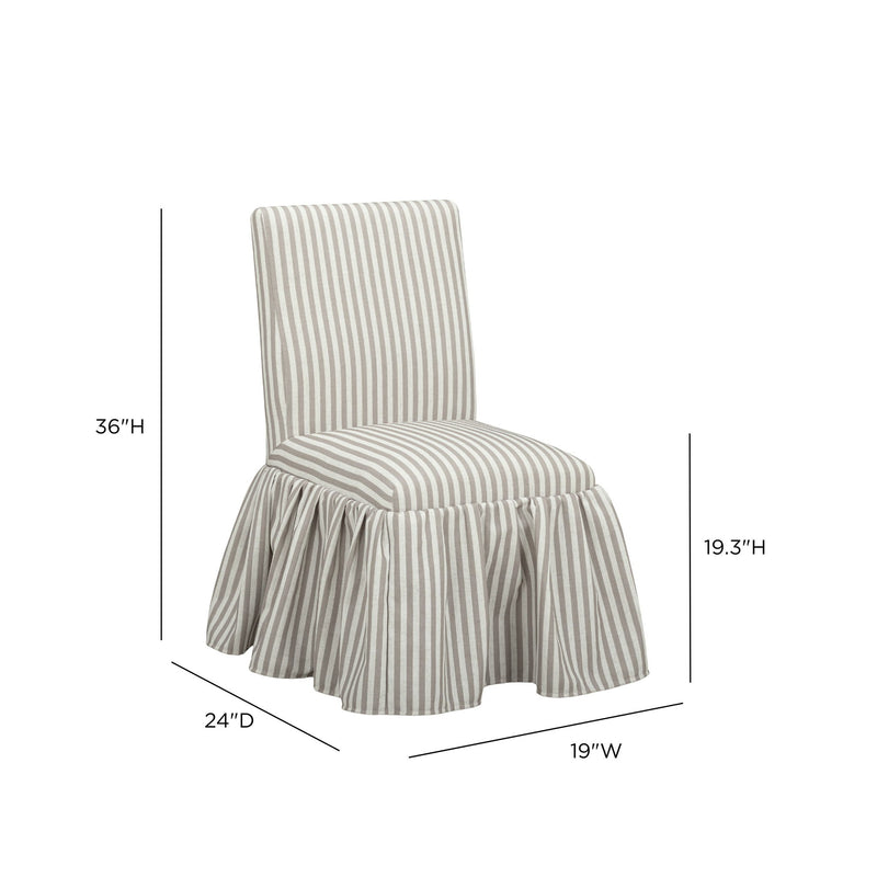 Gertrude striped linen side dining chair by TOV Furniture with wooden legs and a contemporary design.