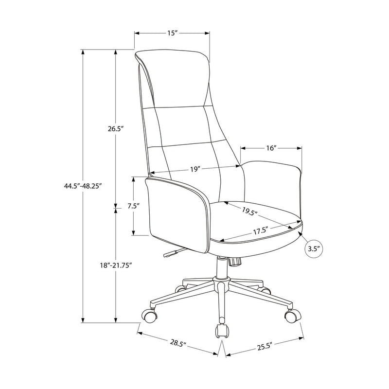 Black 8th Street office swivel chair with adjustable height and ergonomic design, featuring a cushioned seat and armrests.