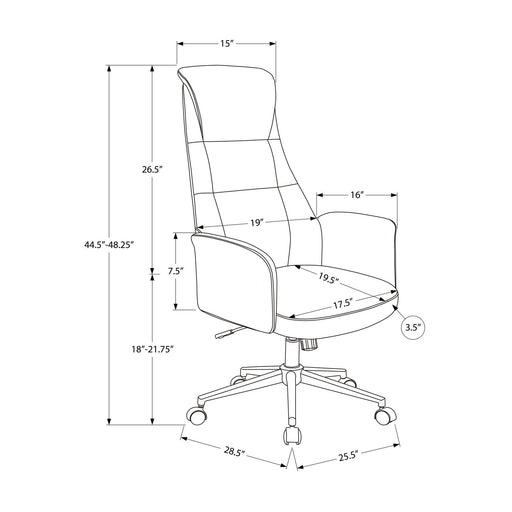 Black 8th Street office swivel chair with adjustable height and ergonomic design, featuring a cushioned seat and armrests.
