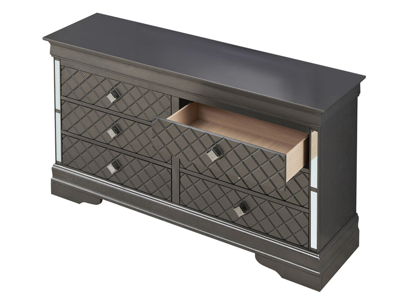 Glory Furniture Verona dresser with multiple drawers and a sleek wood finish, designed for stylish bedroom storage.