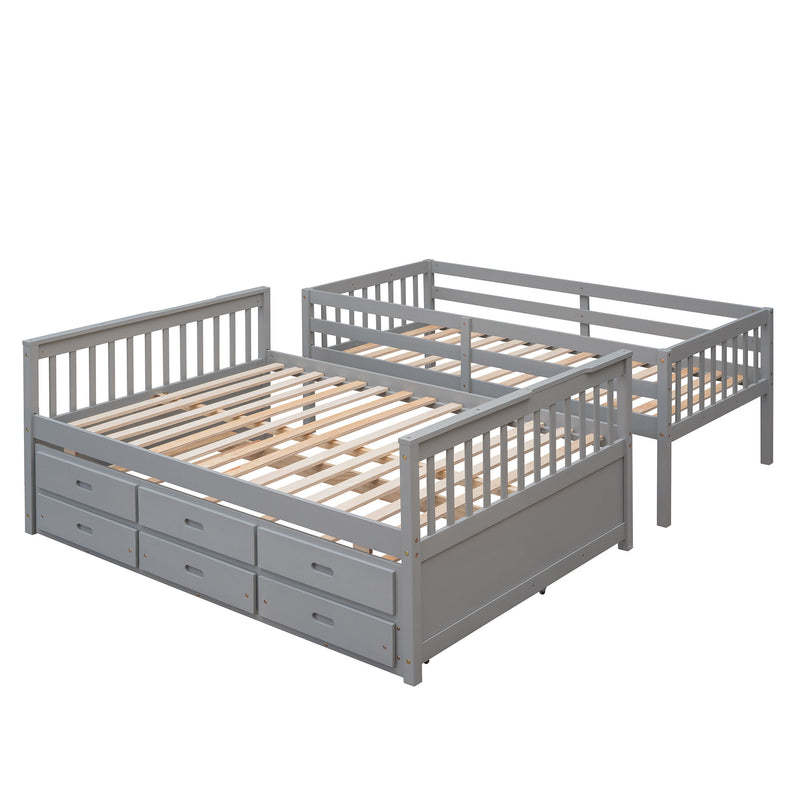 DreamHaus bunk bed with twin size trundle and built-in storage drawers, featuring sturdy wood construction and a modern design.