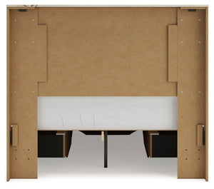Signature Design by Ashley Lawroy panel storage bed with built-in drawers and a modern wood finish, showcasing a stylish bedroom centerpiece.
