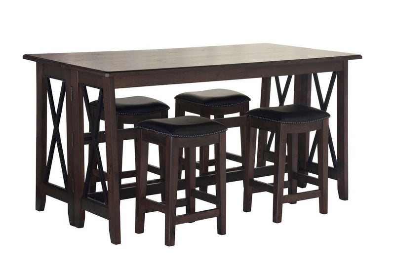 Drop Leaf Table With 4 Stools - Dark Brown - R&R Furniture Gallery (Fountain Valley, CA)