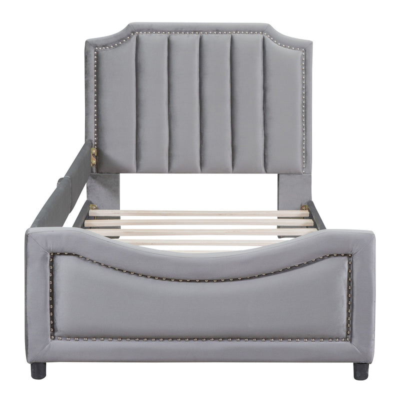 Upholstered Daybed With Classic Stripe Shaped Headboard - R&R Furniture Gallery (Fountain Valley, CA)