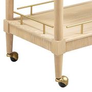 TOV Furniture Slosh Bar Cart in natural ash wood with a modern design, featuring a spacious top and storage shelves for drinks.