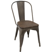 Set of two Lumi Source Oregon Industrial Farmhouse Stackable Dining Chairs with wooden seats and metal frames.