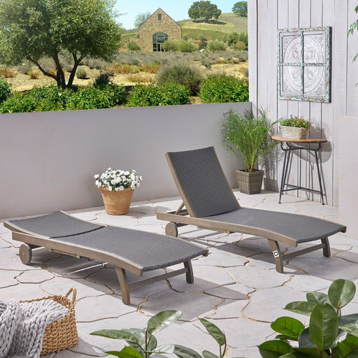 Outdoor Chaise Lounge With Pull Out Tray And Wicker Seat - Gray - R&R Furniture Gallery (Fountain Valley, CA)