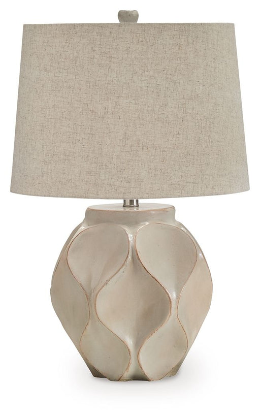 Edselham - Paper Table Lamp - Distressed Cream - R&R Furniture Gallery (Fountain Valley, CA)