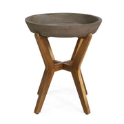 Contemporary Noble House Yukon side table with lightweight concrete top and acacia wood frame in gray finish.
