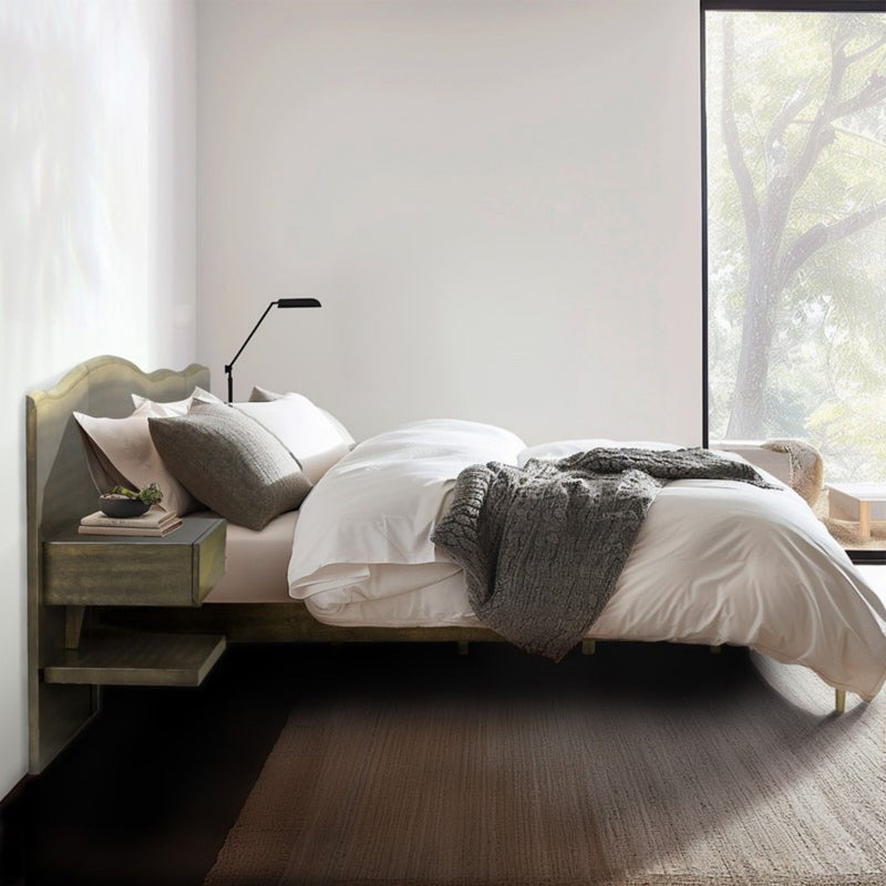 Queen Size Platform Bed Frame With Live Edge Headboard, Built In Nightstands - Dark Brown - R&R Furniture Gallery (Fountain Valley, CA)