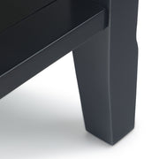 Handcrafted Acadian Narrow Side Table by Simpli-Home, showcasing a sleek wooden design with a lower shelf and smooth finish.