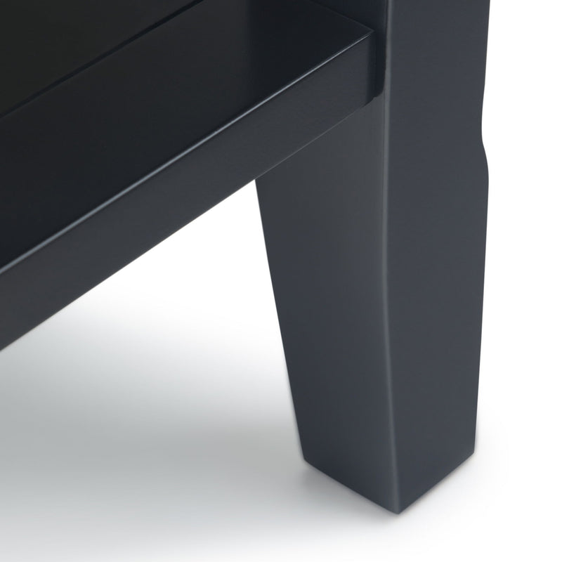 Handcrafted Acadian Narrow Side Table by Simpli-Home, showcasing a sleek wooden design with a lower shelf and smooth finish.