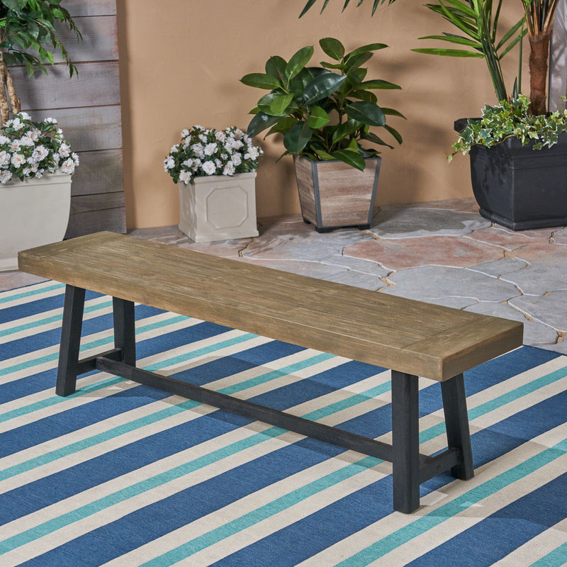 Noble House Cloud outdoor bench with acacia wood frame and slat panel design, perfect for garden or patio seating.