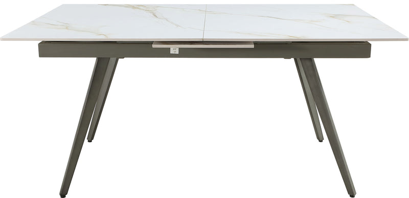 Lucia Extendable Stone Top Metal Leg Dining Table in Polished Cappuccino and Gunmetal