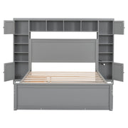 DreamHaus cabinet bed with built-in shelf, sockets, and twin long trundle, featuring sleek design and multifunctional storage.