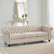 Noble House Chesterfield style 3-seater sofa with deep button tufting and classic stationary design in a luxurious fabric.