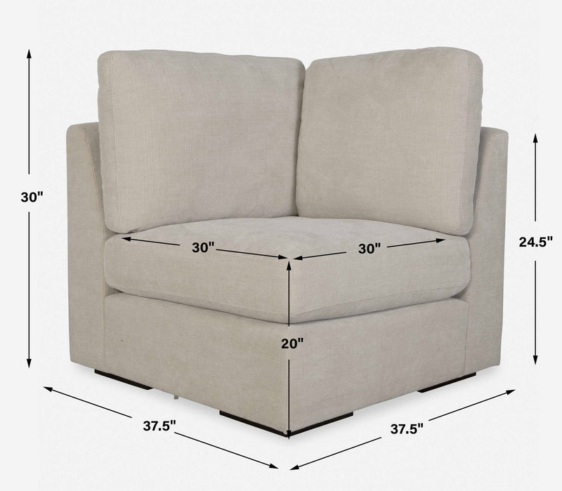 Uttermost Refuge corner sofa with plush fabric and modern design, showcasing its spacious L-shaped seating arrangement.