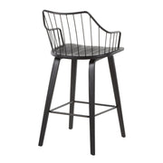Lumi Source Winston farmhouse counter stool with wooden seat and black metal legs, 24-27 inch height for kitchen or bar seating