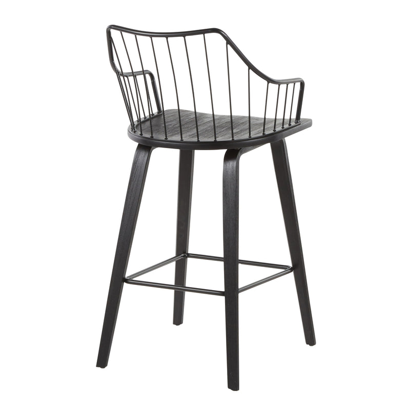 Lumi Source Winston farmhouse counter stool with wooden seat and black metal legs, 24-27 inch height for kitchen or bar seating