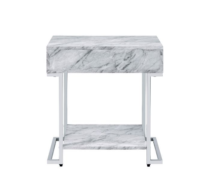 Wither - Accent Table - White Printed Faux Marble & Chrome - R&R Furniture Gallery (Fountain Valley, CA)