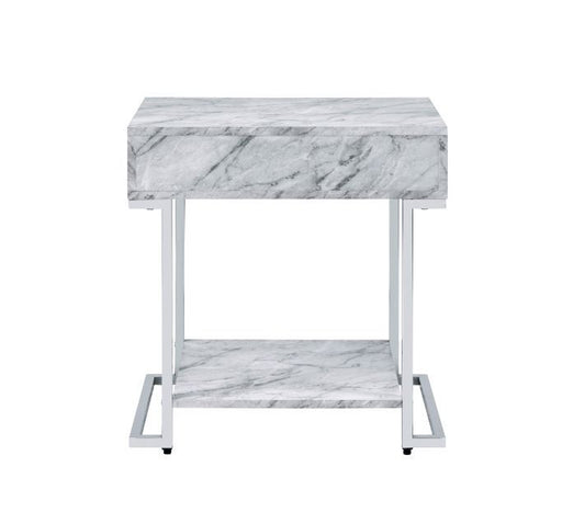 Wither - Accent Table - White Printed Faux Marble & Chrome - R&R Furniture Gallery (Fountain Valley, CA)