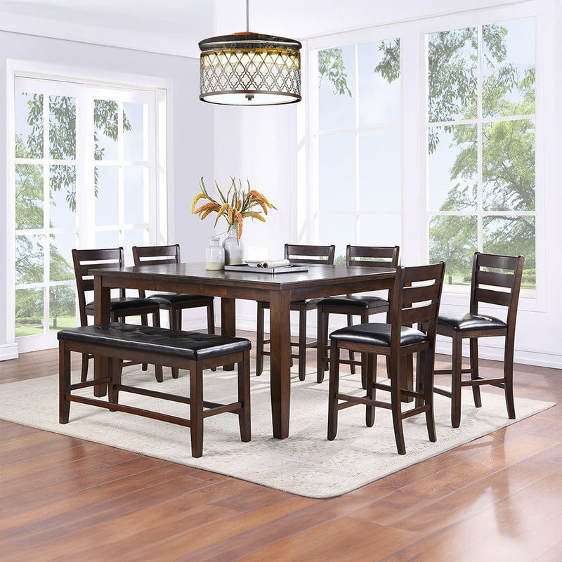 Urbana - Counter Height Bench - Black Synthetic Leather & Espresso - R&R Furniture Gallery (Fountain Valley, CA)