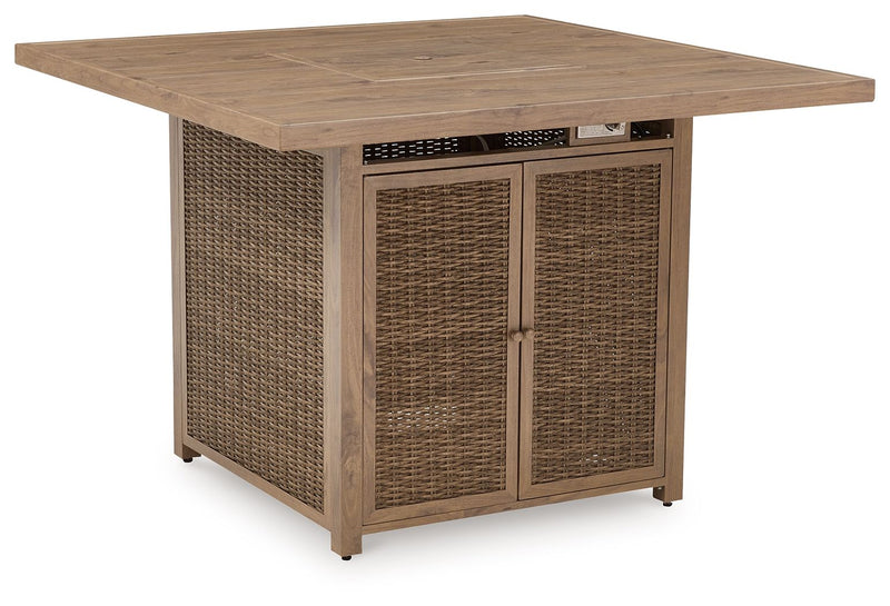 Walton Bridge - Square Bar Table W/Fire Pit - Driftwood - R&R Furniture Gallery (Fountain Valley, CA)