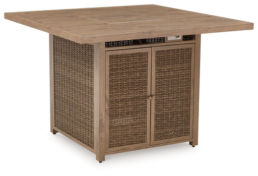 Walton Bridge - Square Bar Table W/Fire Pit - Driftwood - R&R Furniture Gallery (Fountain Valley, CA)