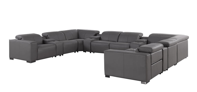 1208 - 12 Piece U Shaped Leather Sectional With 4 Power Recliners & Power Headrest
