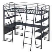 Loft Bed With 4 Layers Of Shelves And L-Shaped Desk, Stylish Metal Frame Bed With A Set Of Sockets, USB Ports And And Wireless Charging - R&R Furniture Gallery (Fountain Valley, CA)