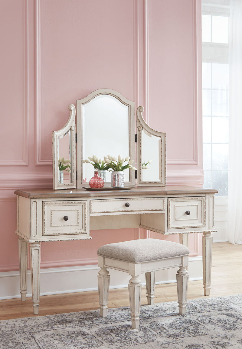 Realyn - Vanity/Mirror/Stool (Set of 3) - White / Brown / Beige - R&R Furniture Gallery (Fountain Valley, CA)