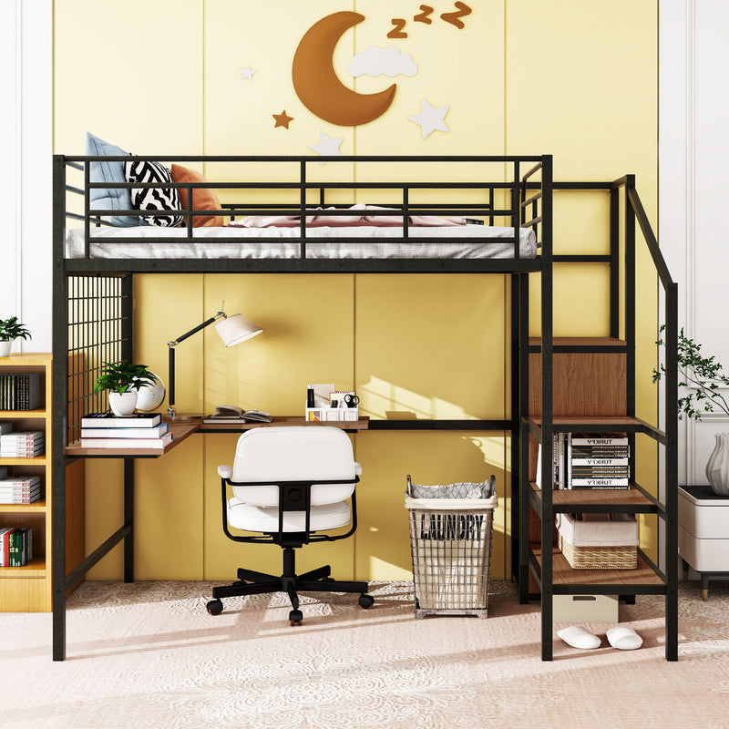 Loft Bed With Desk And Grid, Stylish Frame With Lateral Storage Ladder And Wardrobe - R&R Furniture Gallery (Fountain Valley, CA)