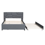 Upholstered Platform Bed With Brick Pattern Headboard And Twin Long Size Trundle - R&R Furniture Gallery (Fountain Valley, CA)