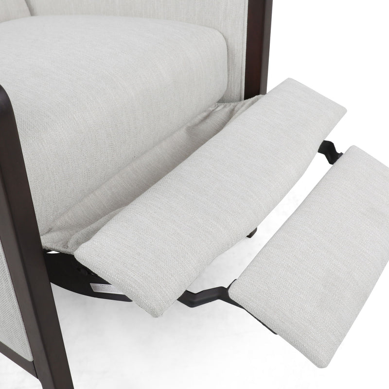 Noble House Drury contemporary fabric upholstered recliner with pushback design, featuring plush cushioning and modern style.