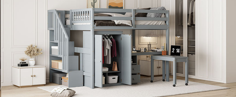 Loft Bed With Stairs, Bookshelf, Drawers, Desk & Wardrobe, Space Saving Multifunctional Furniture - R&R Furniture Gallery (Fountain Valley, CA)
