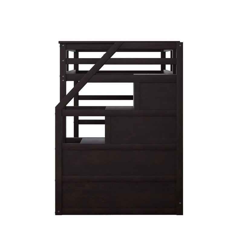 Twin Over Twin Bunk Bed With Twin Size Trundle And 3 Storage Stairs - Espresso - R&R Furniture Gallery (Fountain Valley, CA)