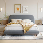 Upholstered Platform Bed With Thick Solid Frame And Stylish Curve-Shaped Design - R&R Furniture Gallery (Fountain Valley, CA)