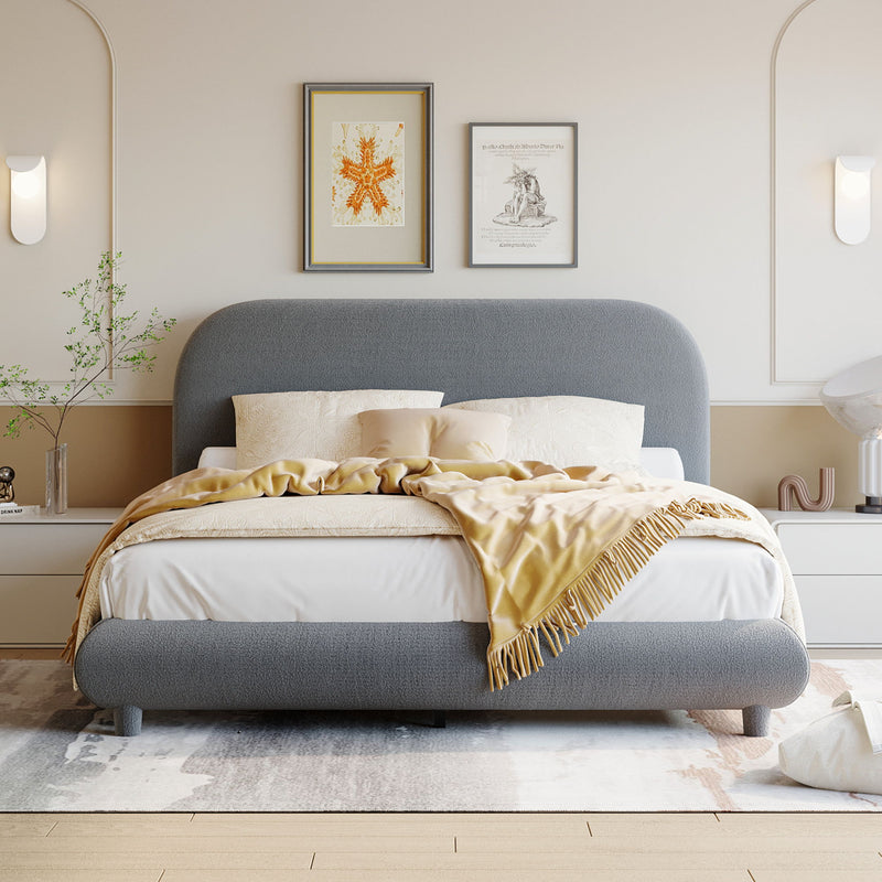 Upholstered Platform Bed With Thick Solid Frame And Stylish Curve-Shaped Design - R&R Furniture Gallery (Fountain Valley, CA)