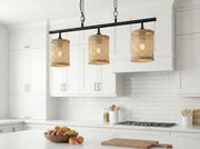 Elysian - 3 Lights Island With Natural Shade Farmhouse Chain Ceiling Lamp - Black / Rattan - R&R Furniture Gallery (Fountain Valley, CA)