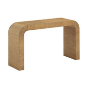 TOV Furniture Hump console table with sleek wooden top and modern metal legs in a contemporary living space setting.