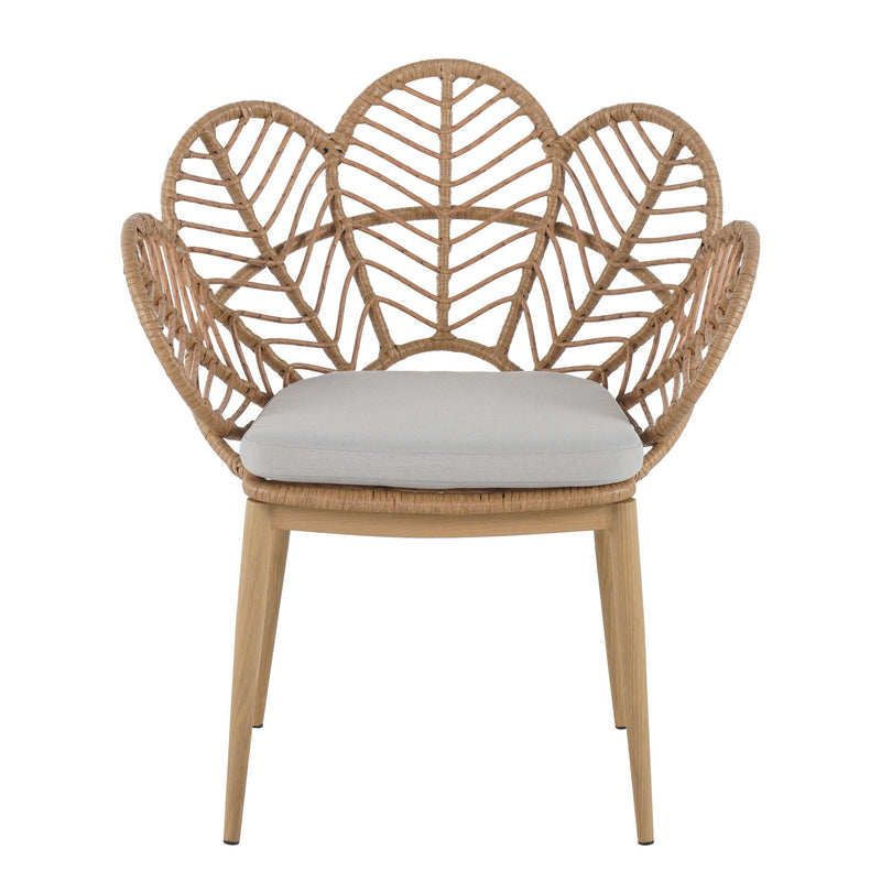 Kirk - Outdoor Wicker Peacock Shape Papasan Style Chair, Teak Finished Leg (Set of 2) - Beige / Light Brown / Light Teak - R&R Furniture Gallery (Fountain Valley, CA)
