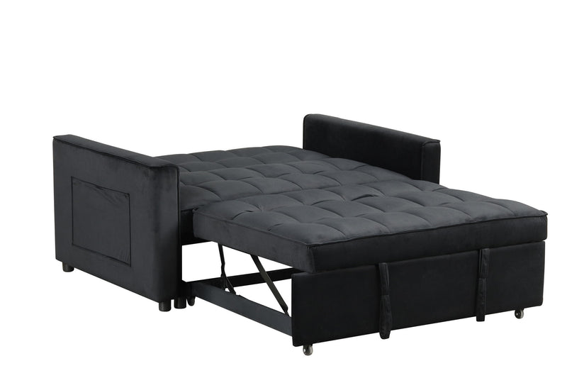 Maeve - Convertible Sleeper Loveseat With Tufting and Side Pocket - Black - R&R Furniture Gallery (Fountain Valley, CA)