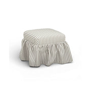 Gertrude striped linen upholstered ottoman by TOV Furniture, showcasing a stylish, cushioned design with a striped fabric pattern.
