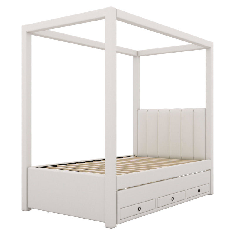 Upholstery Canopy Platform Bed With Trundle And Three Storage Drawers - R&R Furniture Gallery (Fountain Valley, CA)